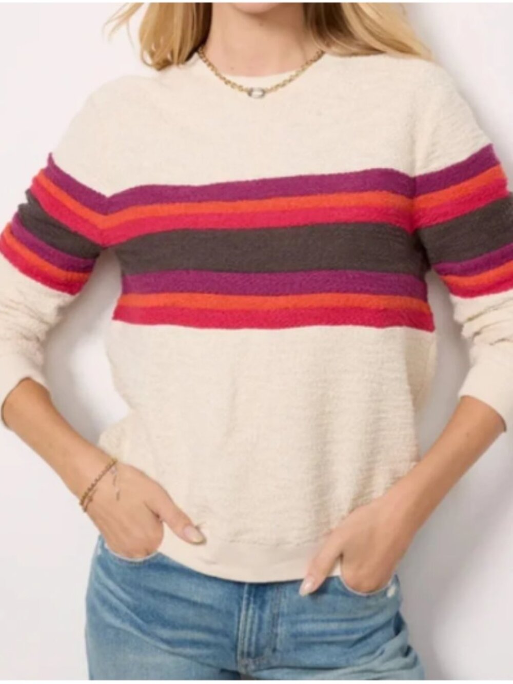 Faherty Vista Stripe Pullover Sweatshirt 100% Organic Cotton Size Small